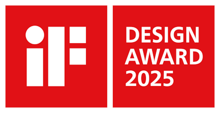 Logo iF DESIGN AWARD 2025 z białym tekstem na czerwonym tle