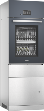 Miele-Reinigungs- und Desinfektionsgerät für medizinische Instrumente aus Edelstahl mit einer Gerätefront aus Glas und einer Touchscreen-Bedienblende.